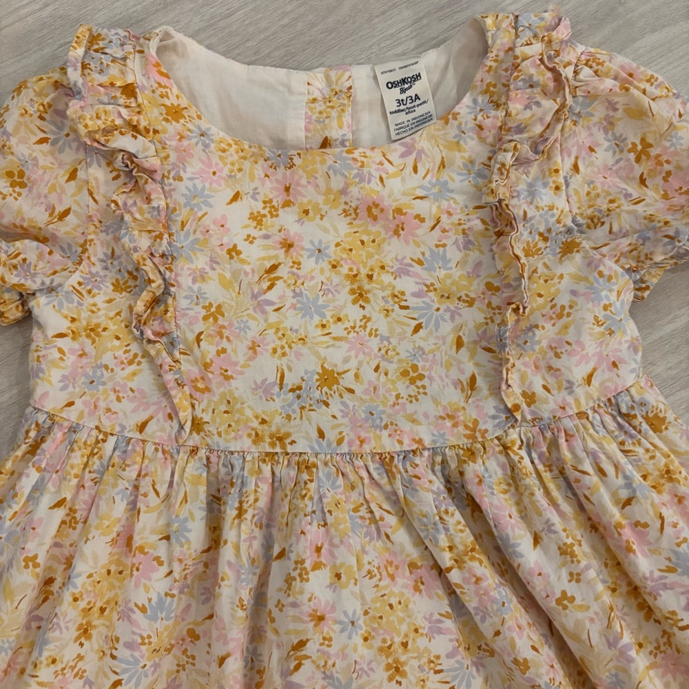 OshKosh B'gosh Floral Toddler Dress in Yellow and Pink 3T Spring Summer Easter - Picture 2 of 8